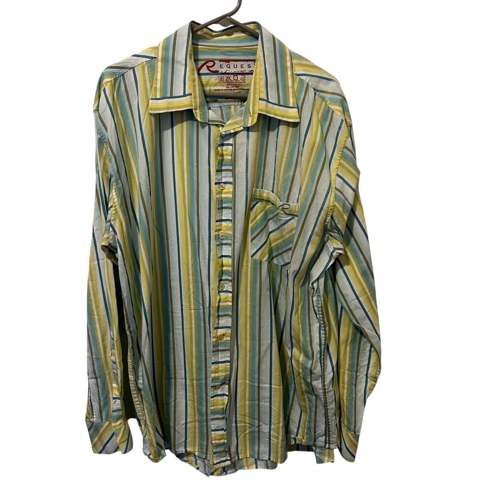 Request Button Down Shirt Mens 2XL Striped Casual Cowboy Western Rodeo Skater